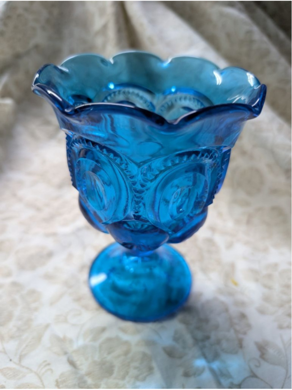 LE Smith Moon & Star 9 point Crimped Scalloped Compote in Colonial Blue